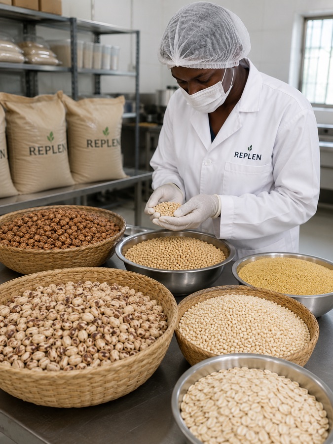 Replen team member sorting raw ingredients in the production kitchen